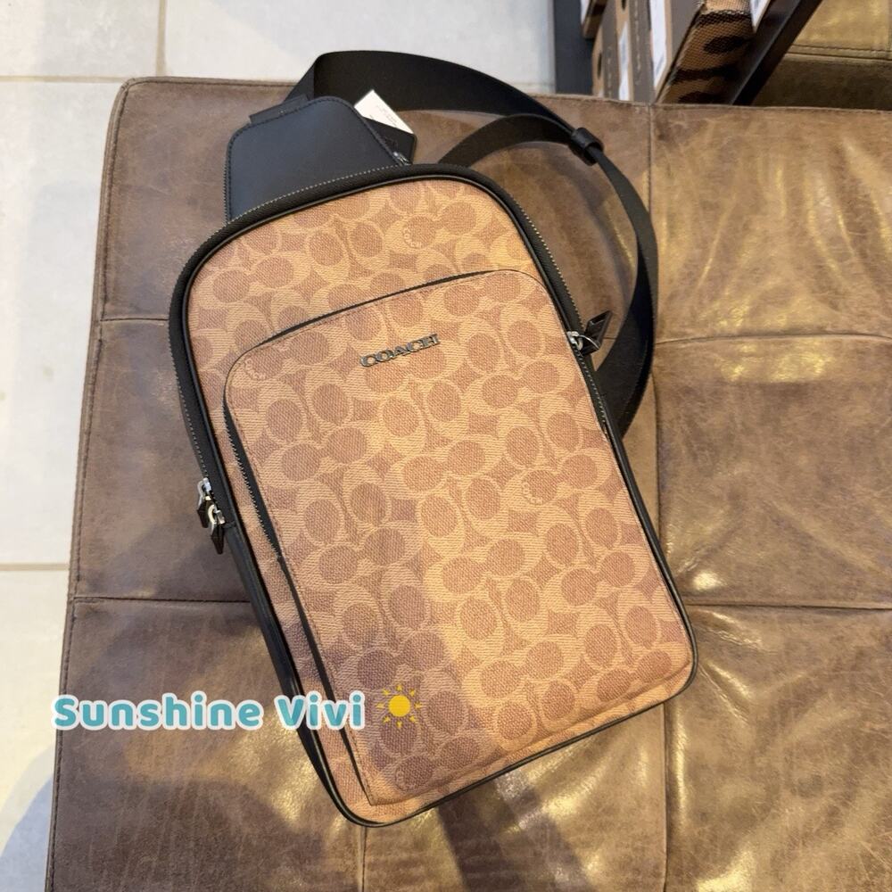 NWT Coach Ethan Pack In Blocked Signature Canvas CZ393 Tan Black - Picture 4 of 5